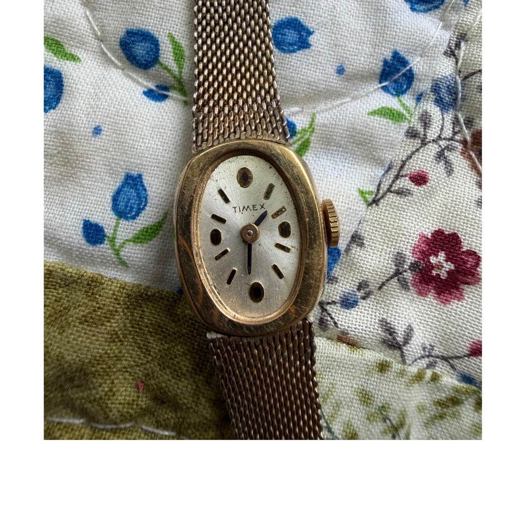 Timex Watch Women Gold Tone Mesh Band Analog Vintage Oval Face Dial